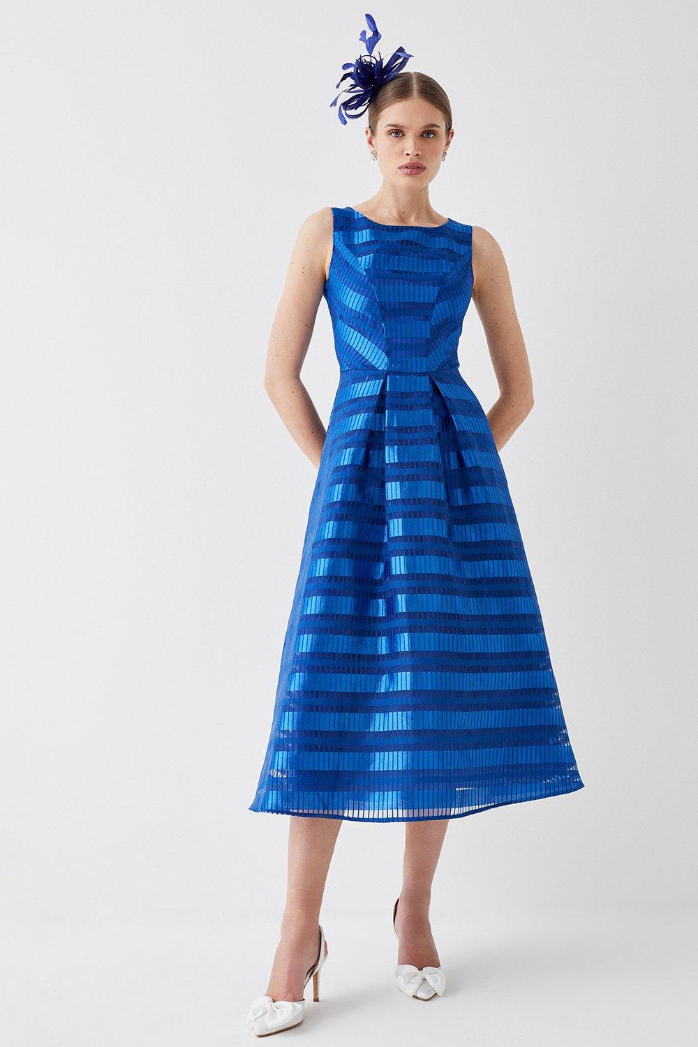 Sleeveless Stripe Jacquard Midi Dress