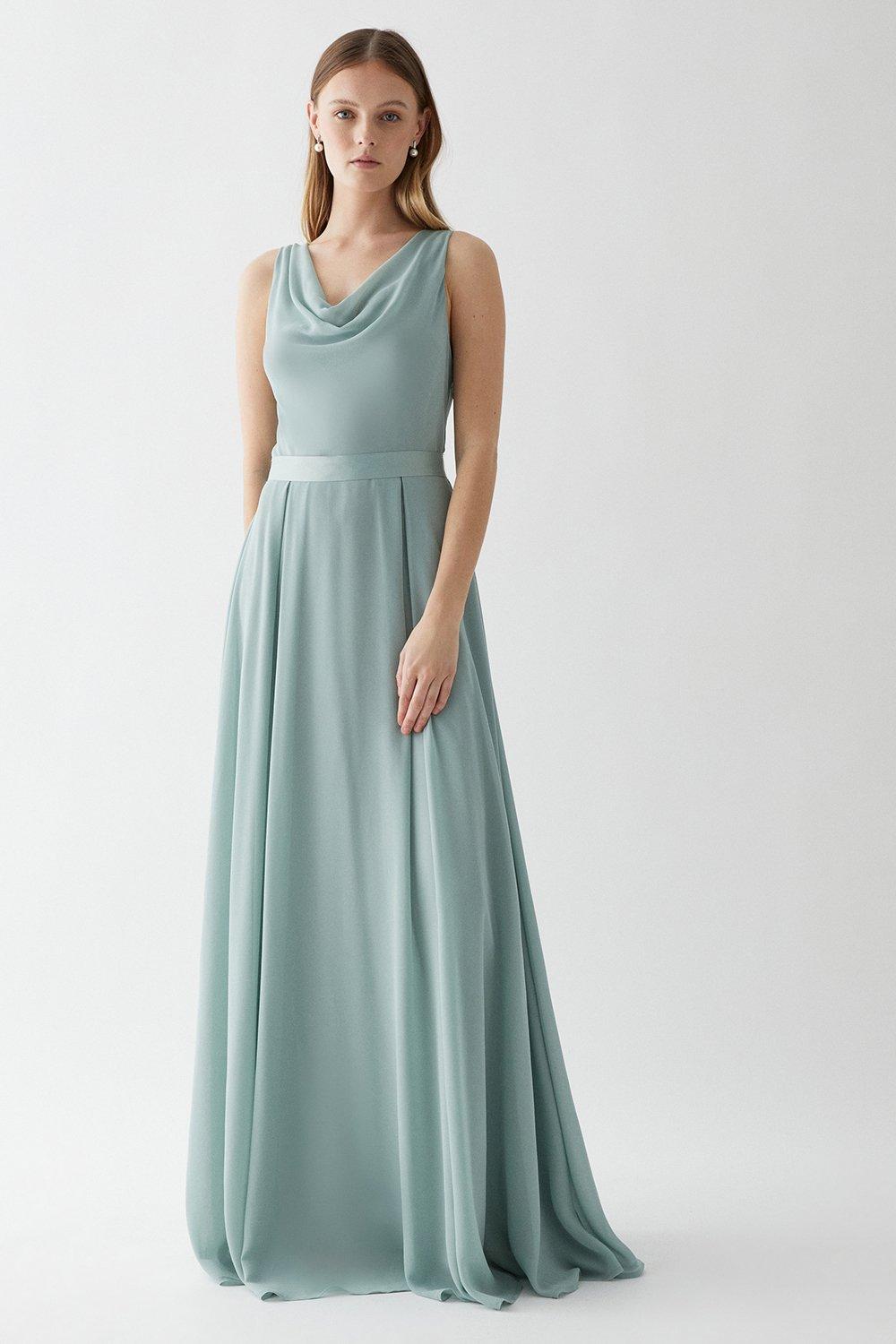 Petite Georgette Cowl Bridesmaid Maxi Dress With Belt