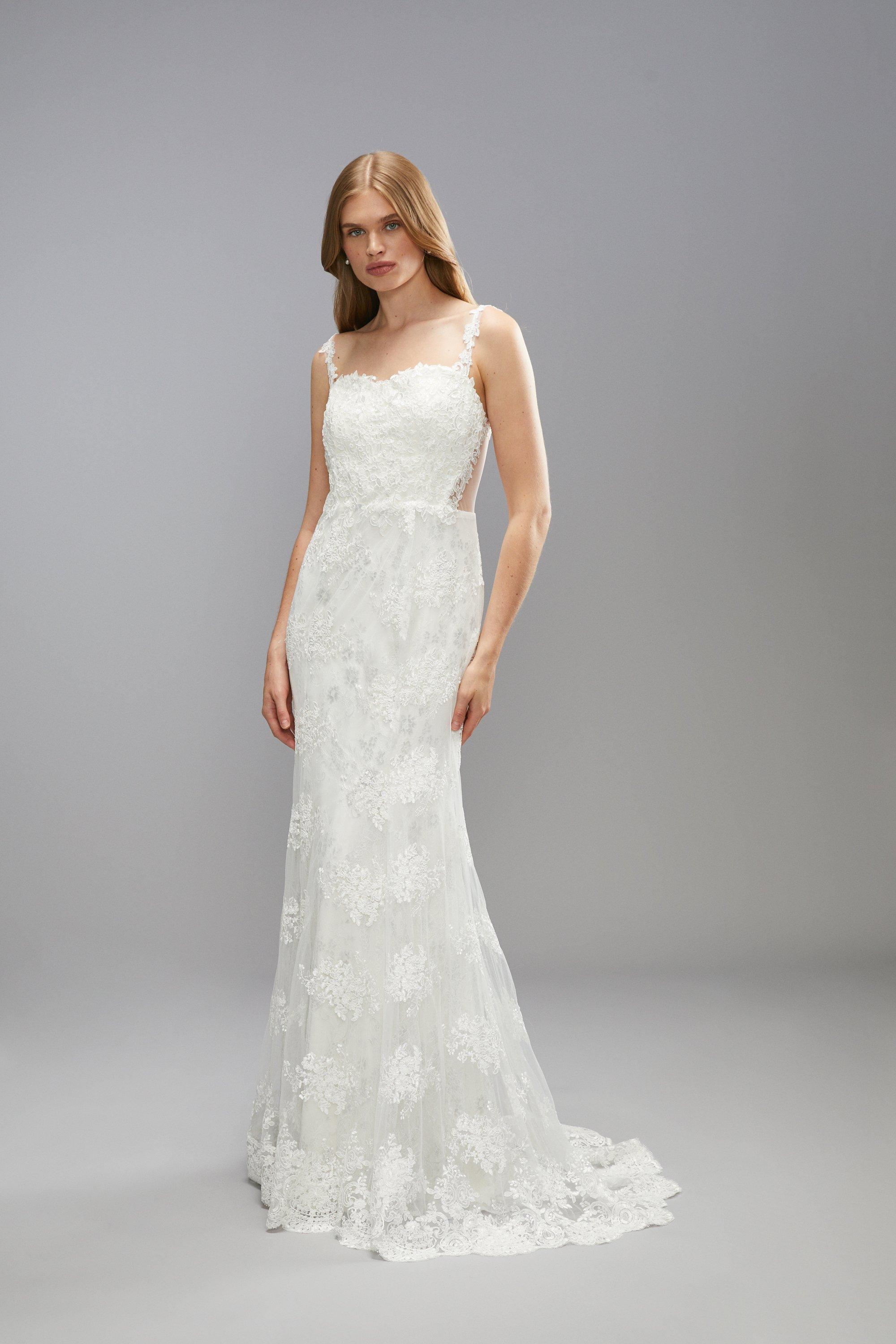 Premium Sweetheart Lace Applique Strappy Wedding Dress
