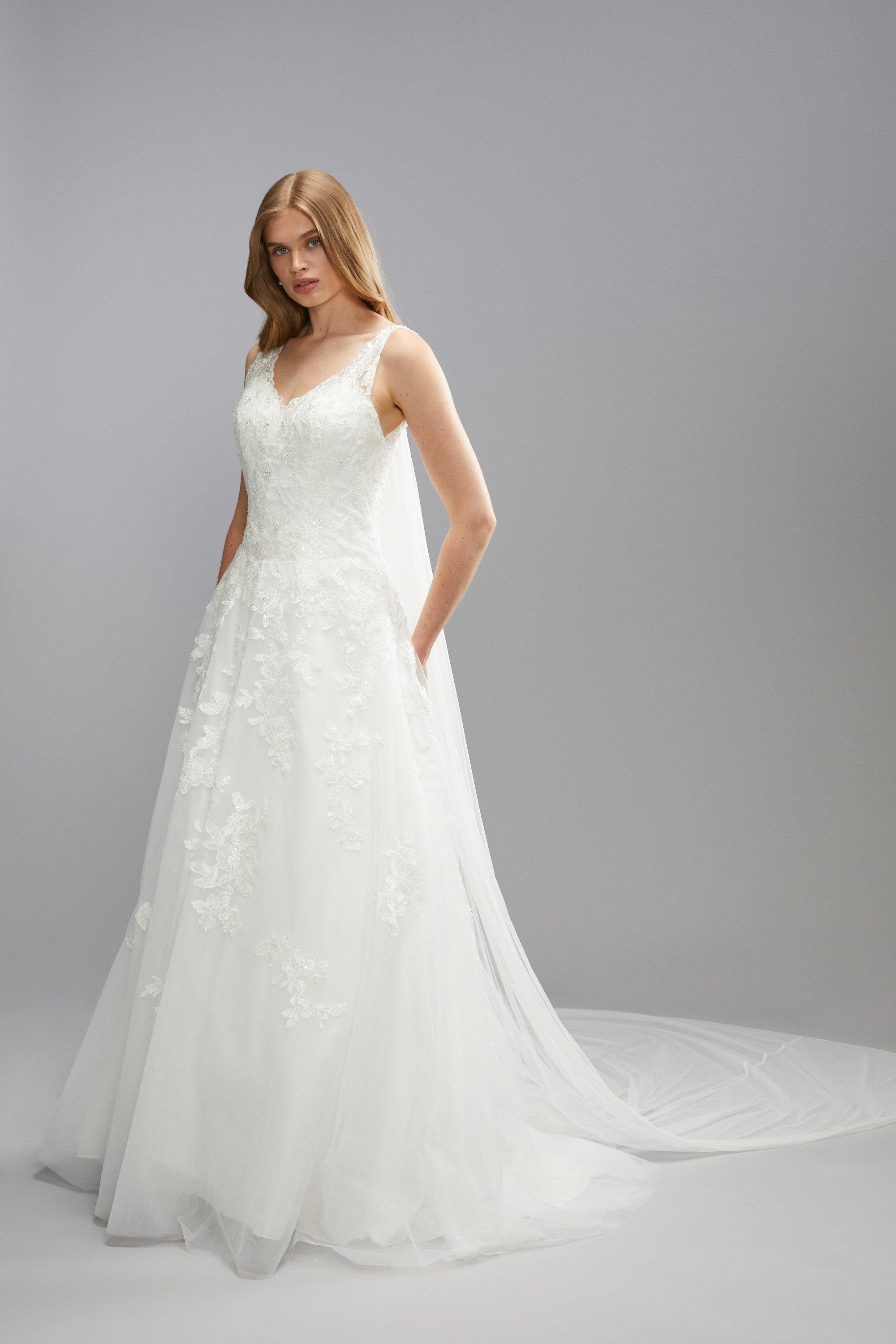 Lace Applique Full Skirted Wedding Dress