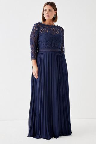 Product Plus Size Removable Lace Top Bandeau Bridesmaid Dress navy