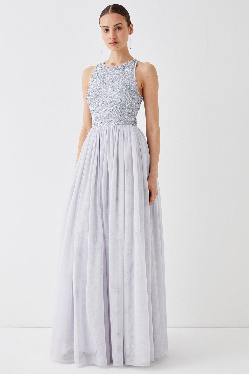 Tulle Embellished Bodice Maxi Prom Dress