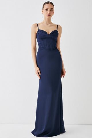 Sheath Crepe Gown with Embellished Corset Bodice