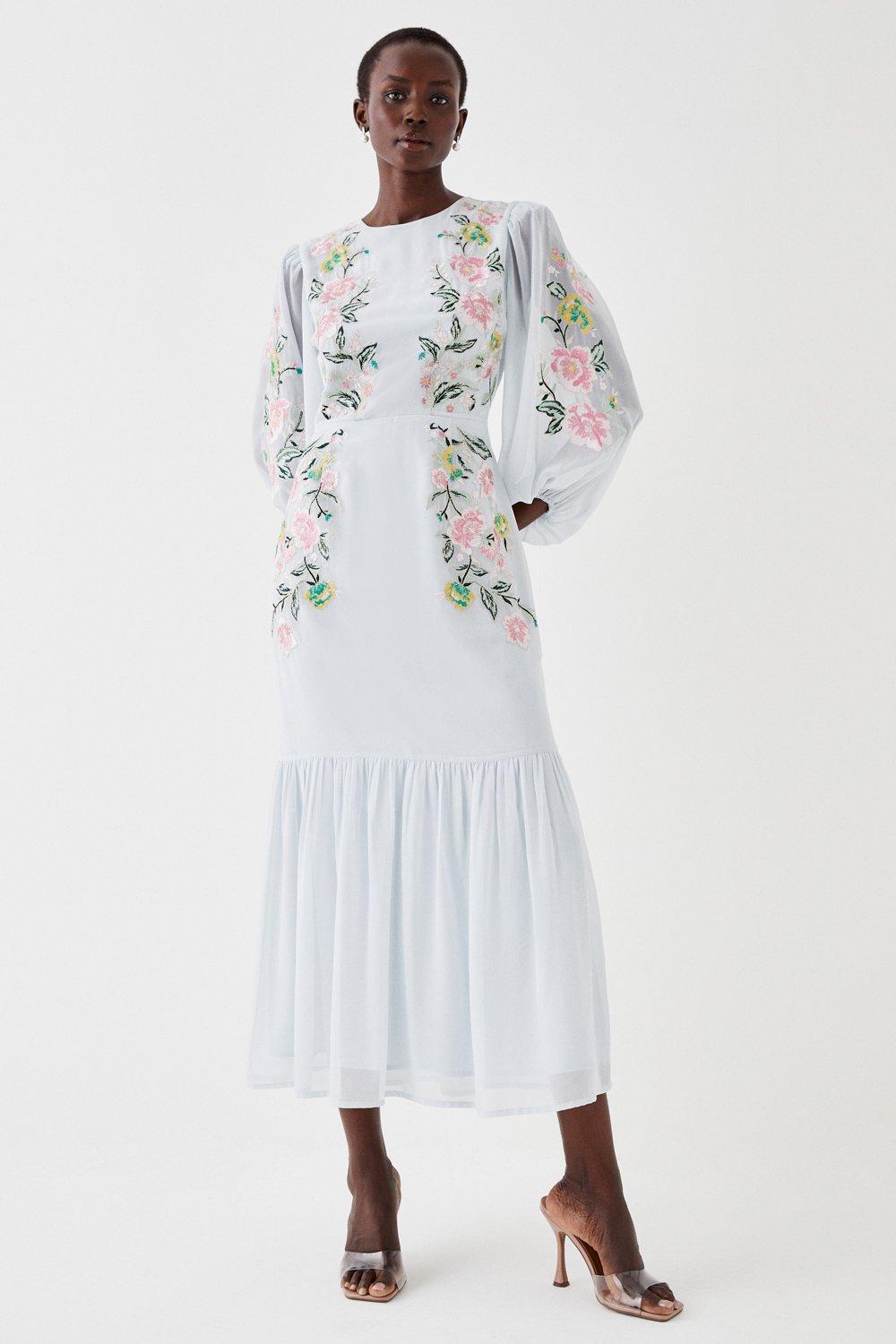 Cut Out Back Embroidered Midi Dress