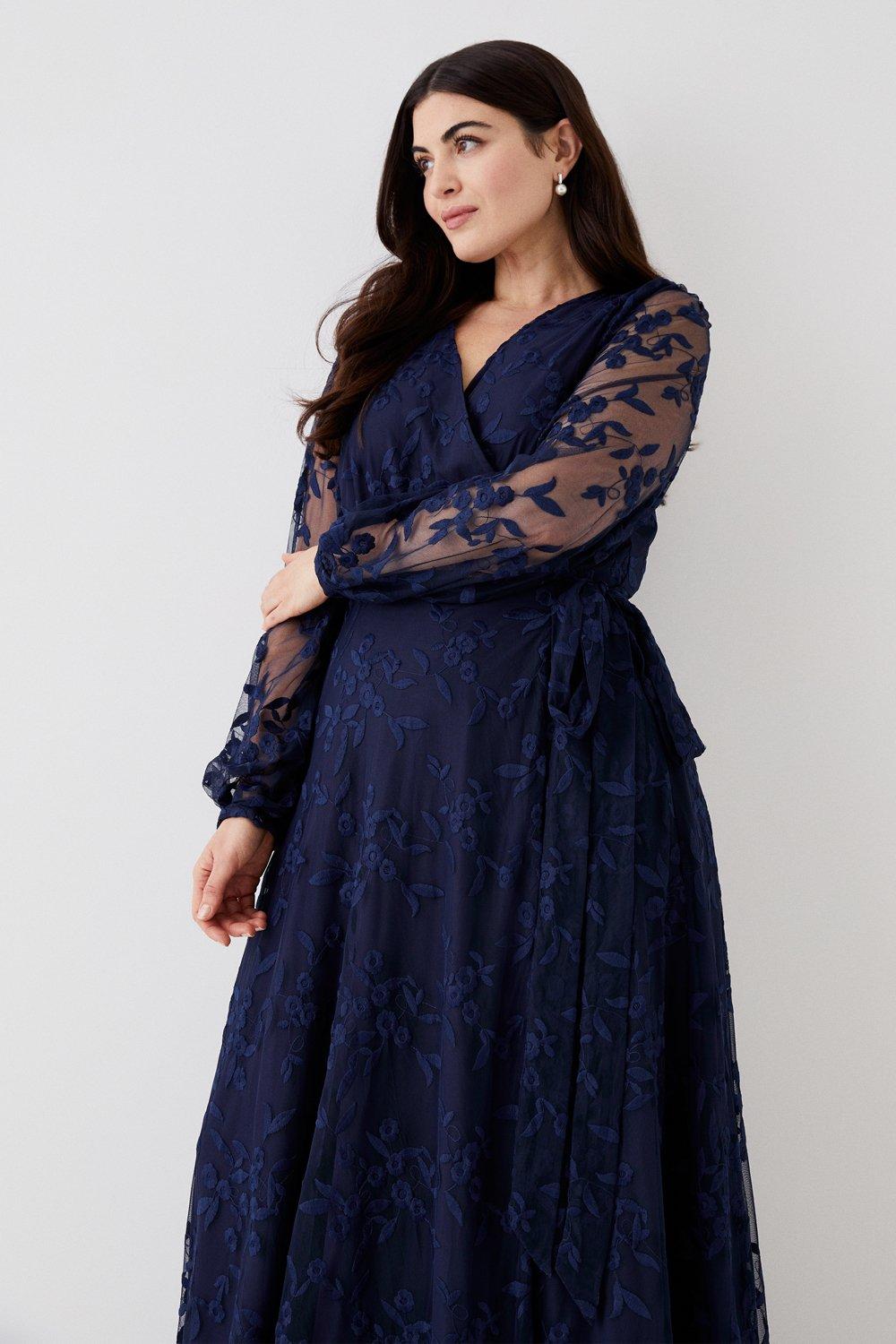 Plus Size Embroidered Mesh Wrap Bridesmaids Dress