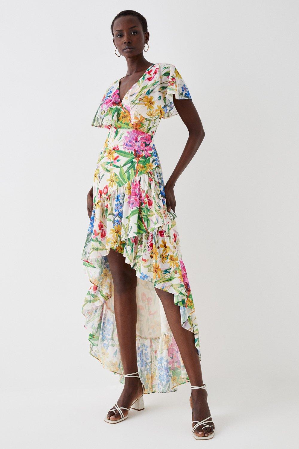 Printed Cape Wrap Midi Dress