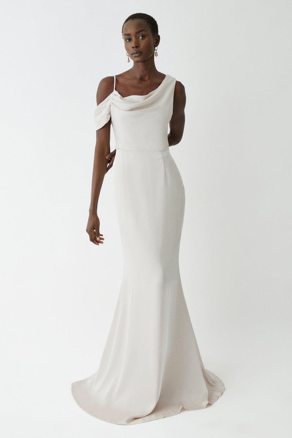 Satin Asymmetrical Neckline Bridesmaids Dress