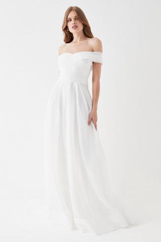 Product Organza Bardot Full Skirted Maxi Dress ivory