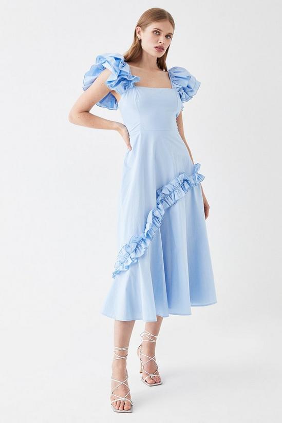 Coast Frill Sleeve Ruffle Skirt Cotton Midi Dress 1