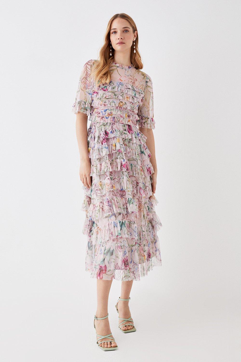 The Collector Printed Tiered Skirt Tulle Midi Dress