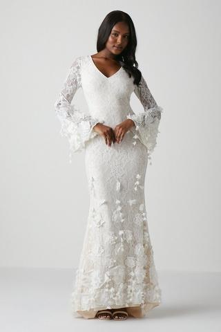 Product Premium Orchid Long Sleeve Lace Wedding Dress ivory