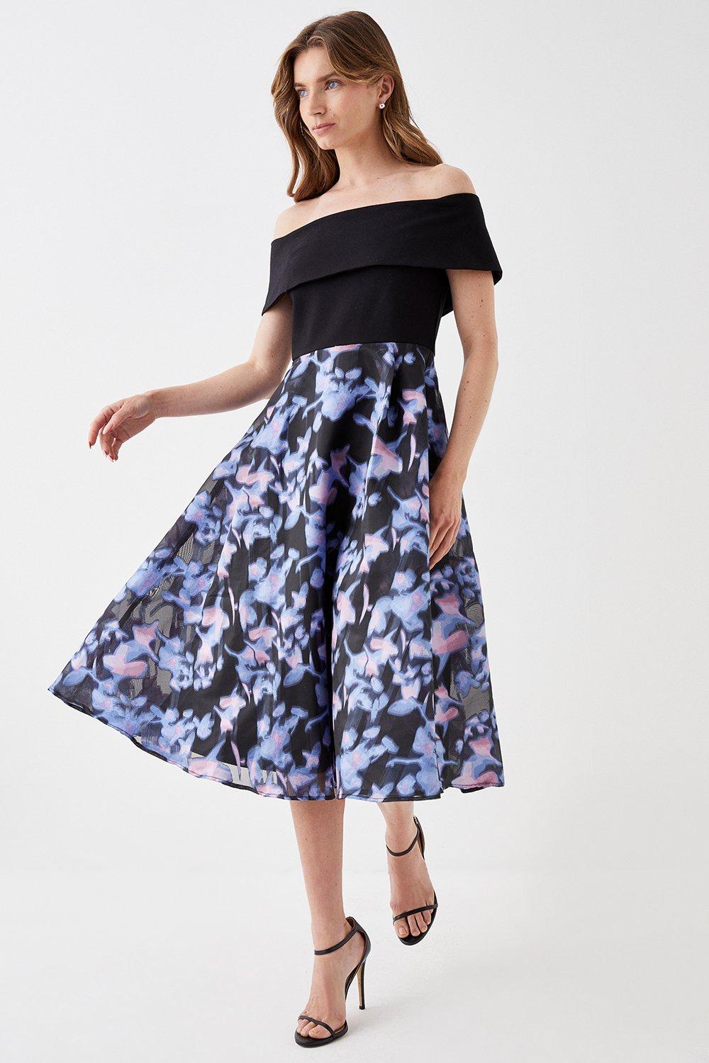 Ponte Top Organza Skirt Midi Dress
