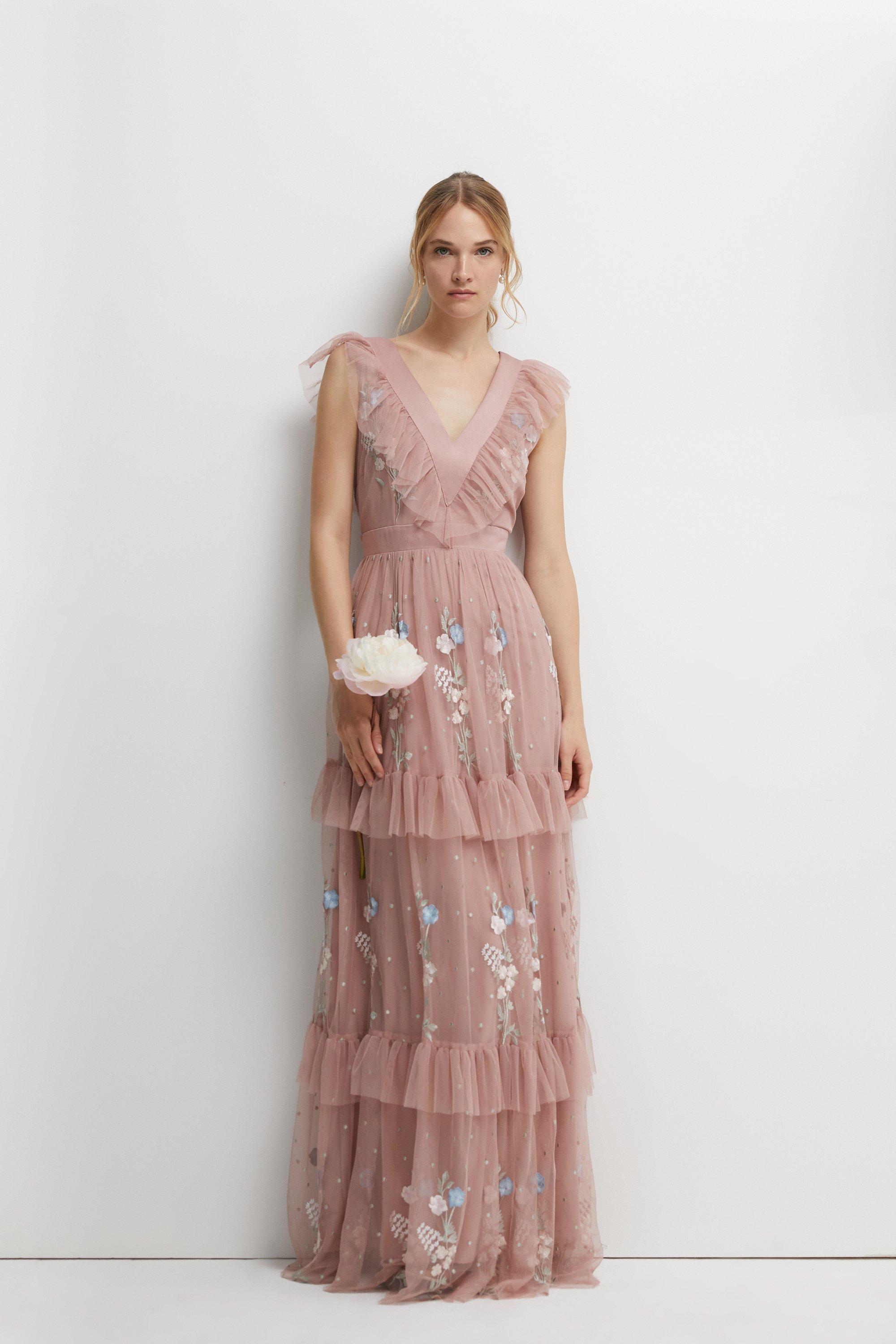 Meadow Floral Embroidered Maxi Bridesmaids Dress