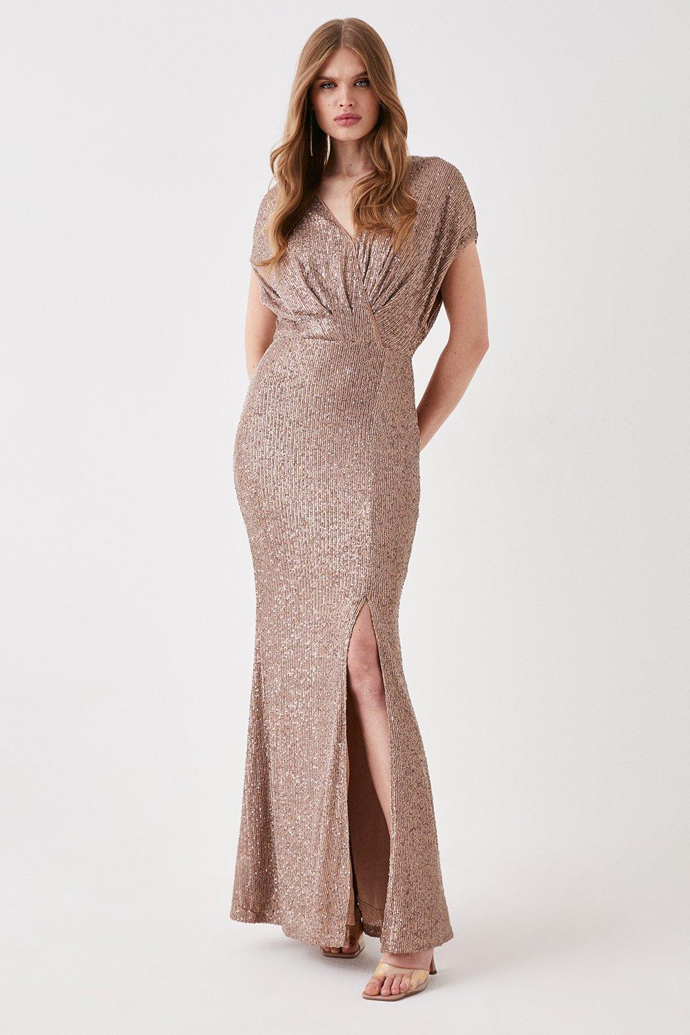 Batwing Sequin Gown