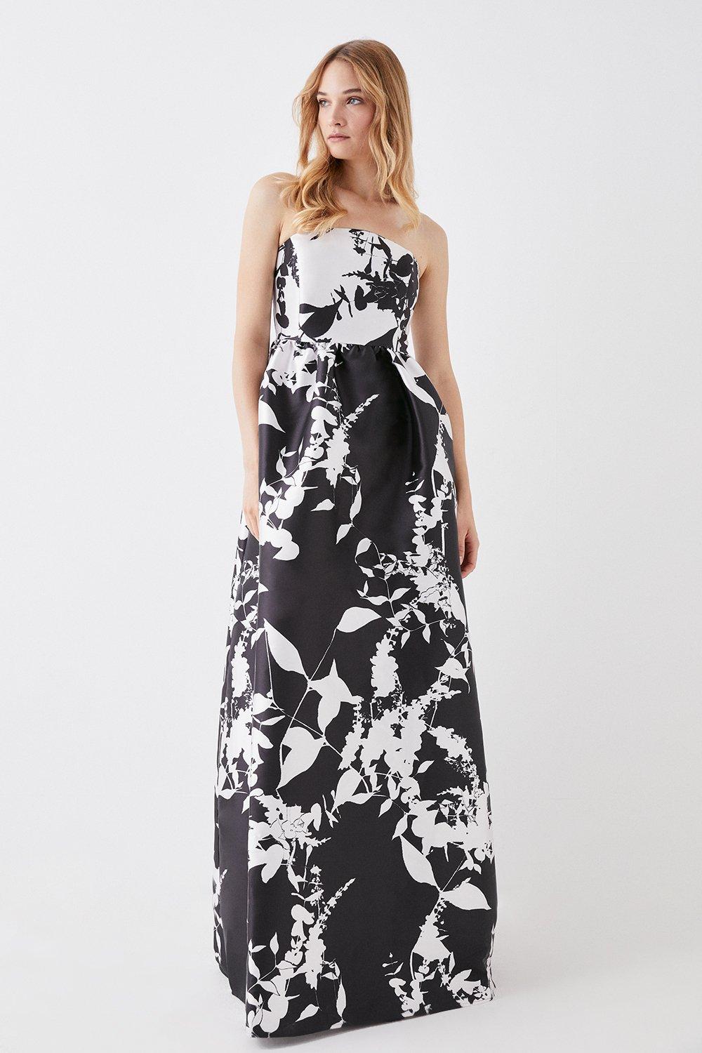 Bandeau A-line Printed Twill Gown
