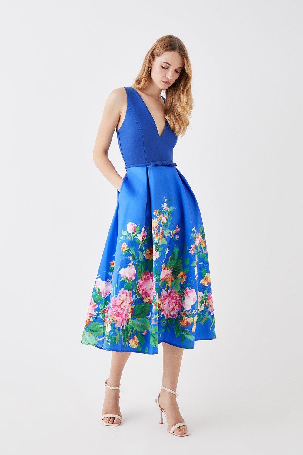 2 In 1 Plunge Neck Midi Dress With Bow Waist