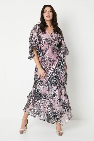 Plus Size Printed Notched Neckline Maxi Dress