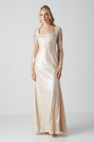 Product Glass Sequin Long Sleeve Wedding Dress clear