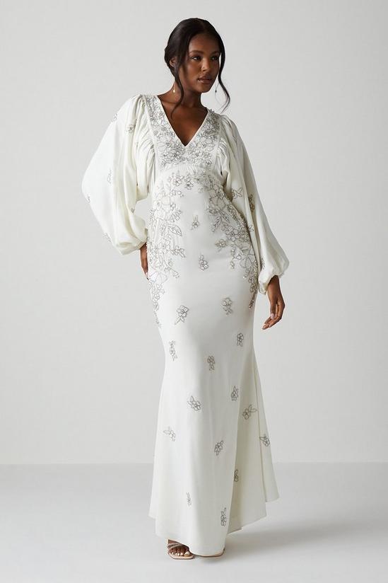 Coast Premium V Neck Blouson Sleeve Embellished Wedding Dress 1