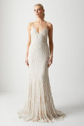 Product Premium Placement Beadwork Strappy Fishtail Wedding Dress nude