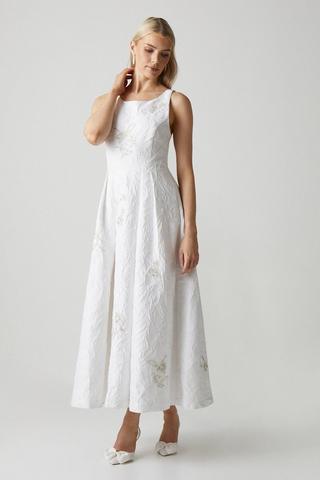 Product Premium Embellished Jacquard Cross Back Wedding Dress ivory