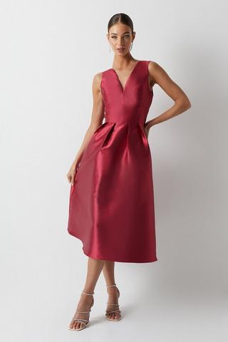 Oasis Premium Crepe Twist Front Midi Dress in Red