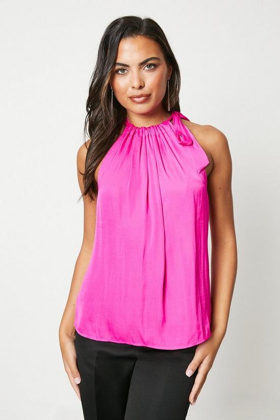 Coast Ruched Bow Neck Fluid Satin Shell Top 1