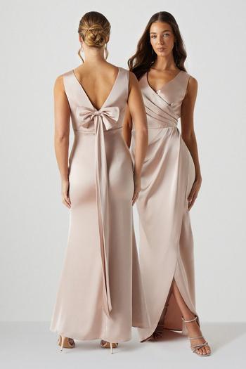 Related Product Bow Back V Neck Satin Bridesmaids Dress