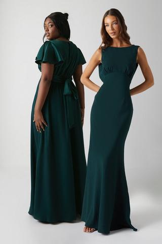 Product Plus Size Angel Sleeve Satin Bridesmaids Dress emerald