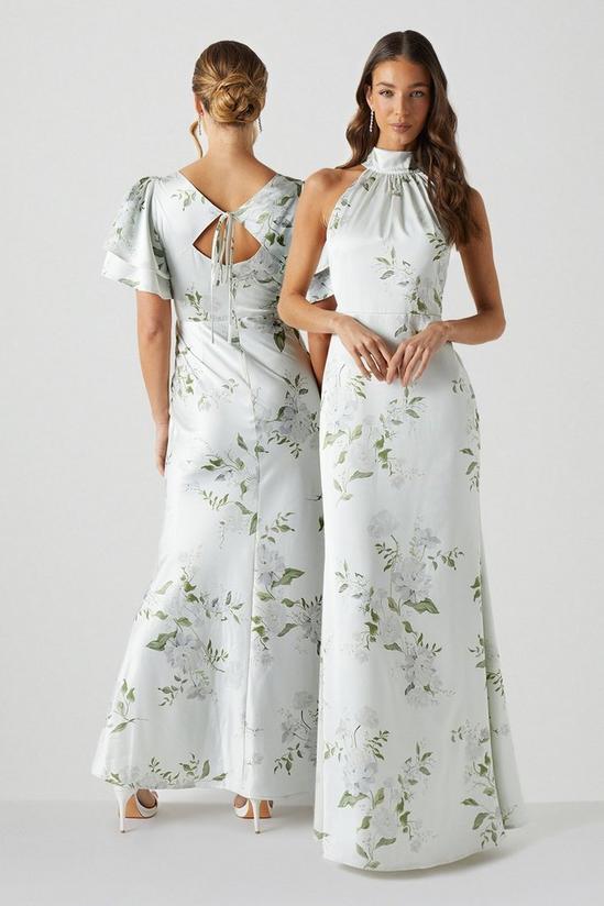 Coast Dahlia Printed Satin Halterneck Bridesmaids Dress 1