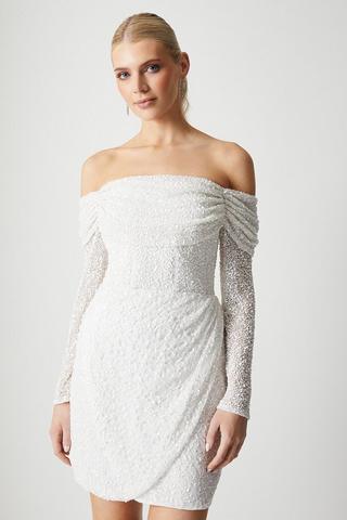White Lace Corset Midi Dress, Bardot