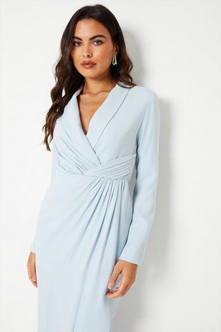 Ribbed Midi Wrap Over Dress - Fairlie Curved