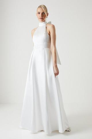 Product Bow Back Halterneck Full Skirted Wedding Dress ivory