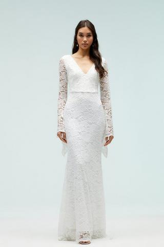 Product Kimono Sleeve Boho Lace Wedding Dress With Train ivory