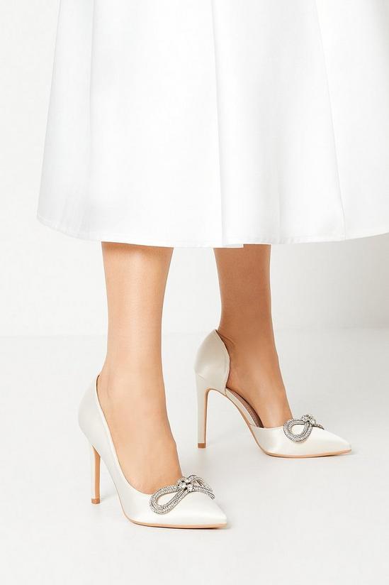 Coast Tibby Bridal Satin Diamante Bow High Stiletto Court Shoes 1