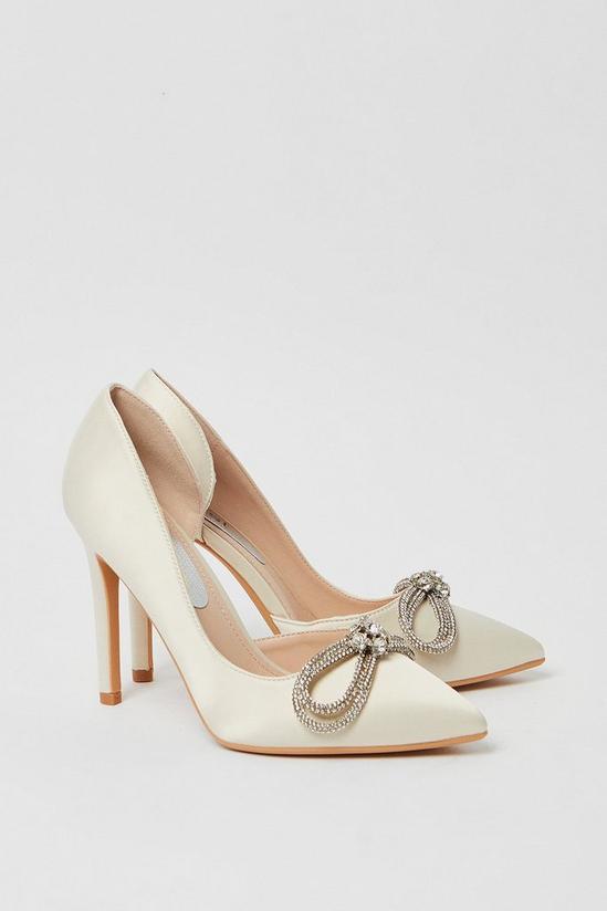 Coast Tibby Bridal Satin Diamante Bow High Stiletto Court Shoes 3