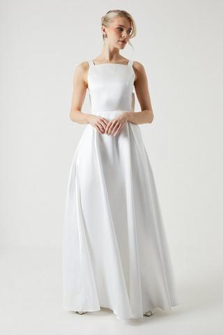 Product Bow Back Square Neck Twill Wedding Dress ivory