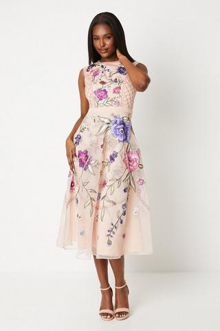 Product Premium Floral Embroidered Midi Dress blush