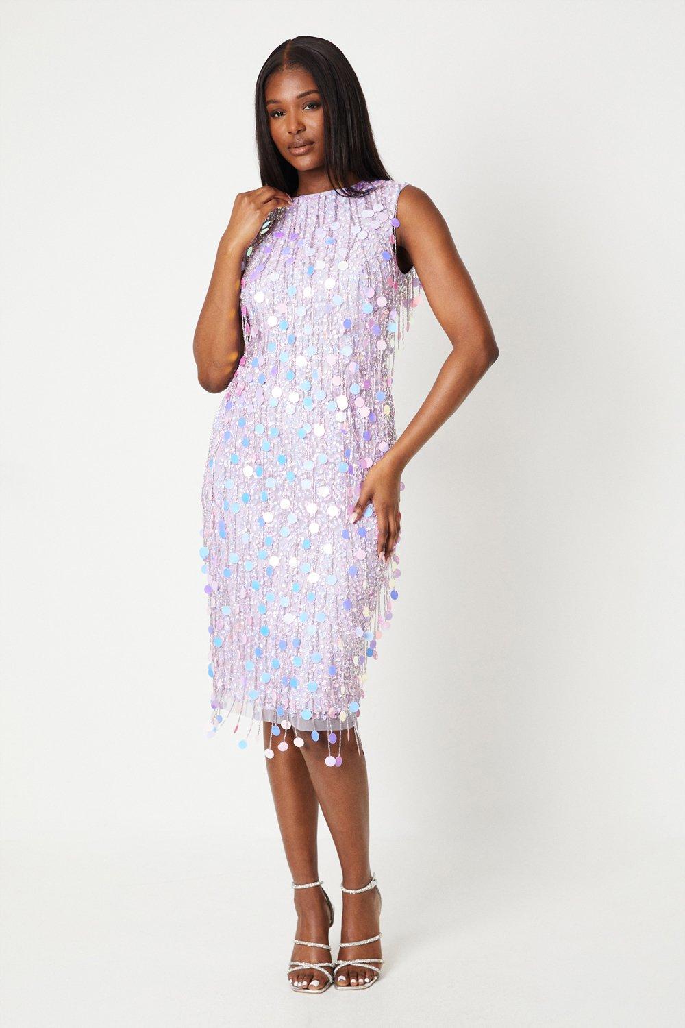 Embellished Fringe Midi Dress - Discount £56