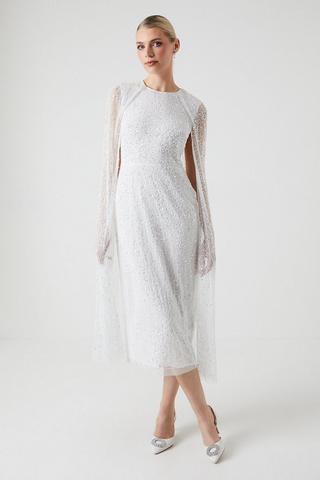Product Embellished Cape Sleeve Wedding Dress ivory