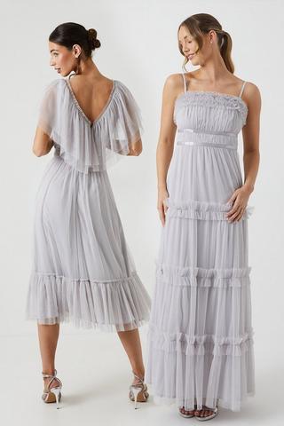 Product Frill And Ribbon Detail Tiered Bridesmaids Dress grey mist