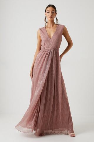 Product Metallic Plisse V Neck Bridesmaids Dress antique rose