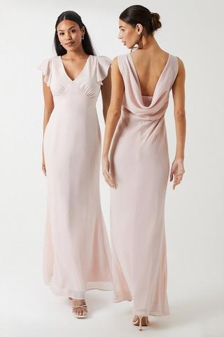 Product Shimmer Chiffon Cowl Back Bridesmaids Maxi Dress blush