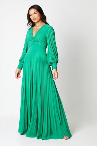 Product Pleated Chiffon Knotted Bodice Maxi Dress green