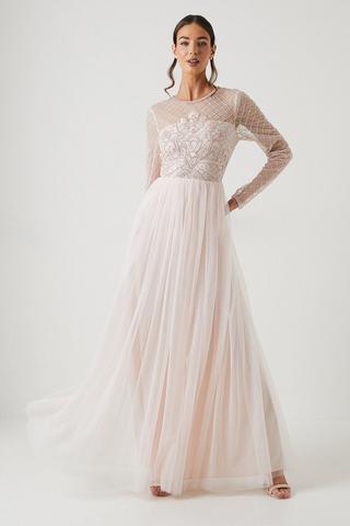 Product Baroque Embellished Mesh Two In One Bridesmaids Dress blush