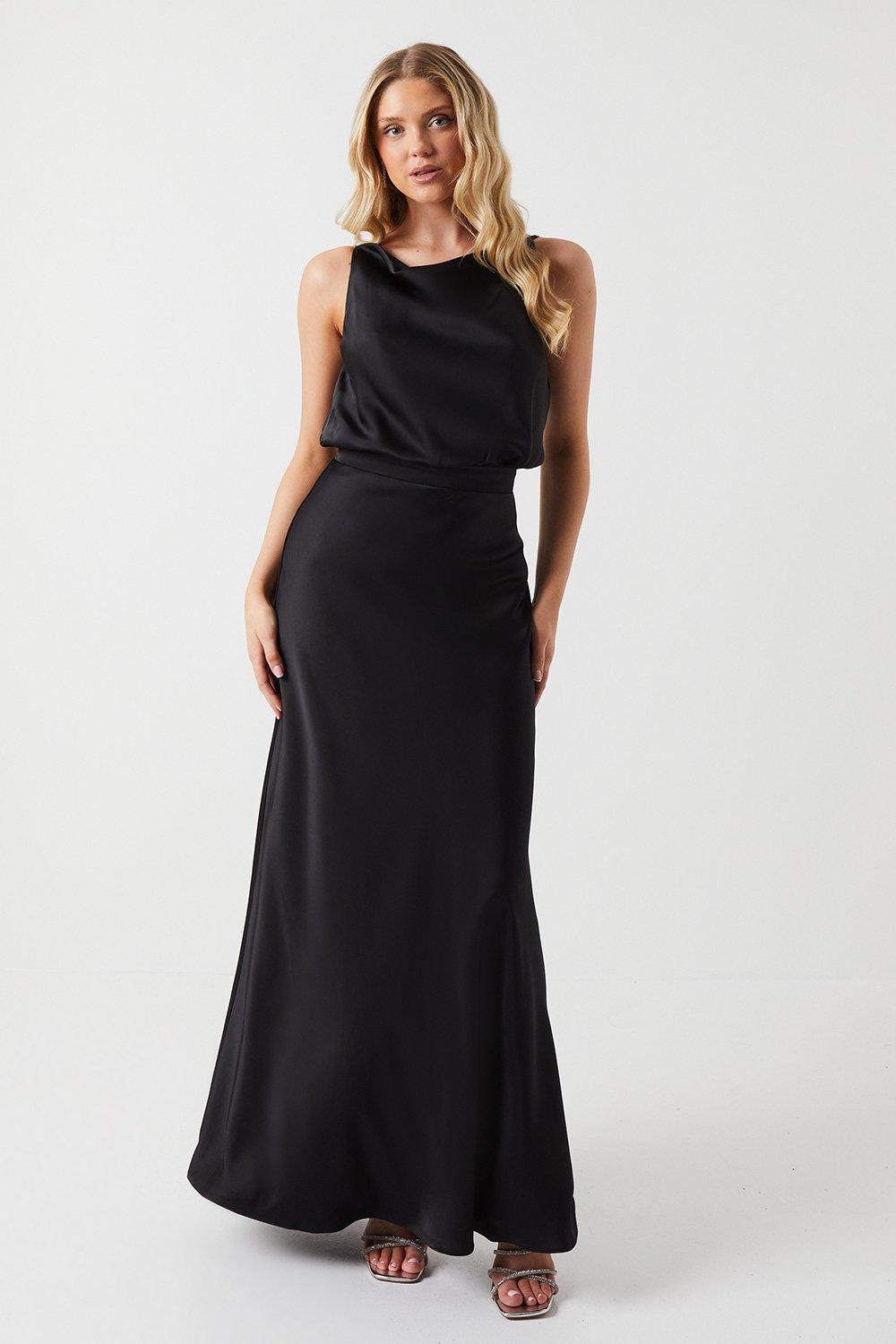 Cowl Neck Blouson Satin Bridesmaids Dress - Discount £24