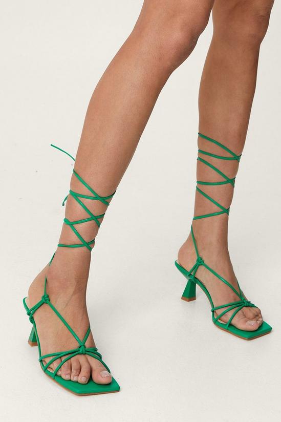 NastyGal Skinny Strap Square Toe Ankle Tie Midi Heels 1