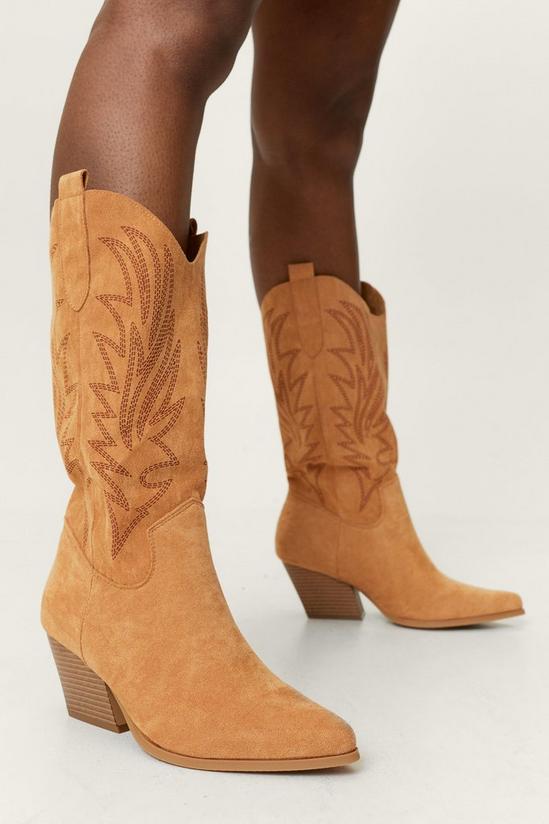 NastyGal Faux Suede Embroidered Cowboy Boots 1