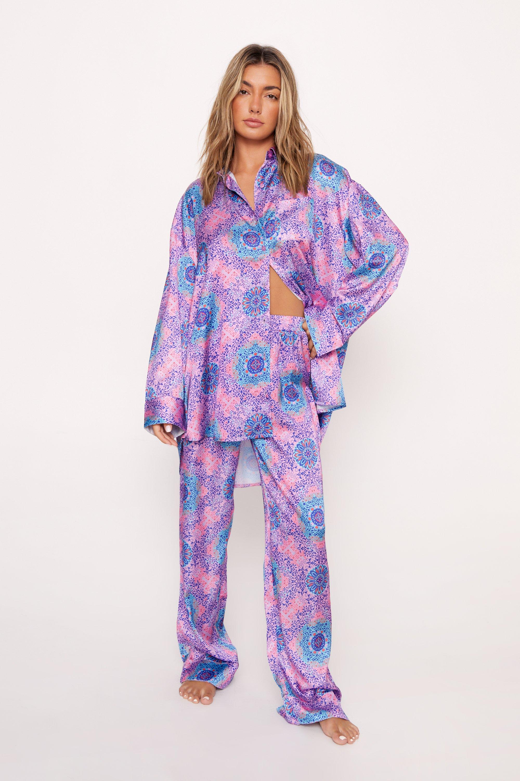 Tile Print Satin Pajama Pants Set