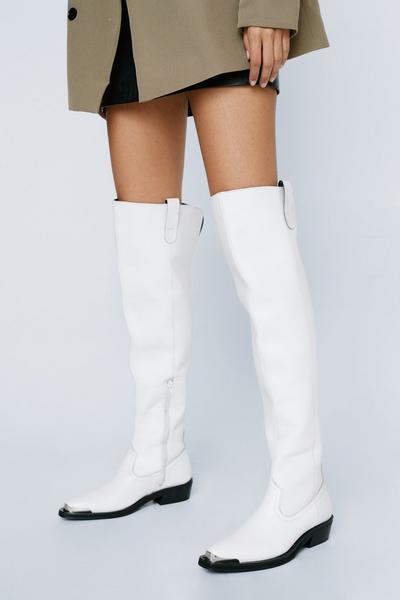 Real Leather Thigh High Metal Cowboy Boot